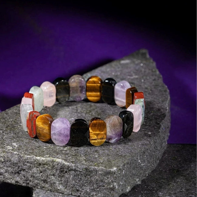 Başak Burcu Bileklik Ametist, Golden Obsidyen, Kaplan Gözü, Labradorit, Pembe Kuvars, Yosunlu Akik