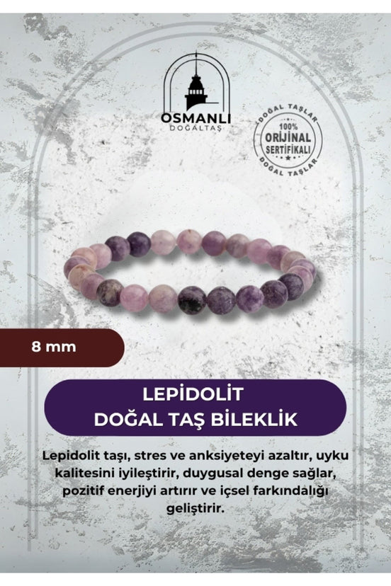 Lepidolit 8mm Doğal Taş Bileklik