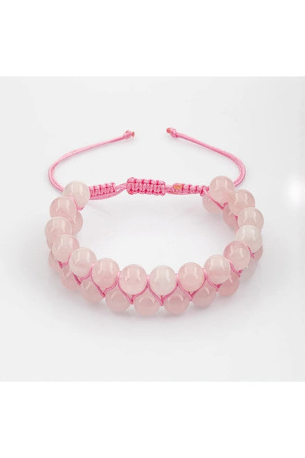 Pembe Kuvars (Gül Kuvars) 8mm Çift Sıra Makrome Doğal Taş Bileklik