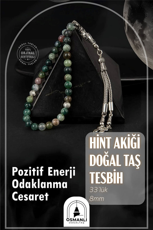 Hint Akiği Doğal Taş Tesbih 33lük - 8mm