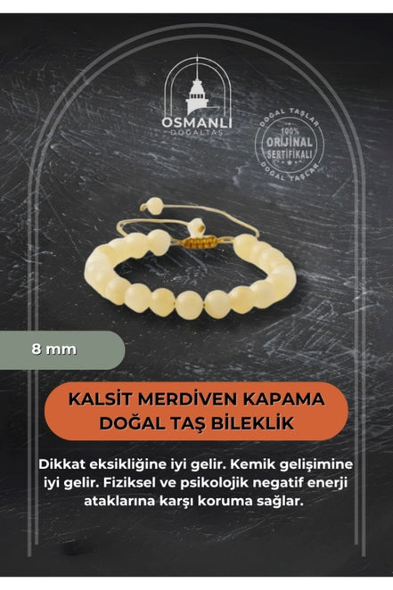 Kalsit 8mm Merdiven Kapama Doğal Taş Bileklik