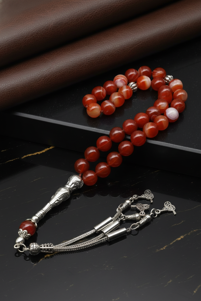 Madagaskar Akik Doğal Taş Tesbih – 8 mm Küre Kesim