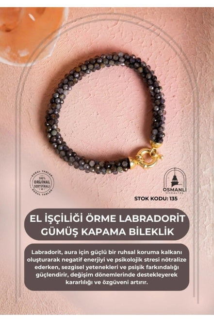 El İşçiliği Örme Labradorit Gümüş Kapama Bileklik (SK:135)