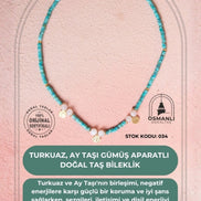 Sertifikalı Firuze(Turkuaz) , Ay Taşı Gümüş Aparatlı Doğal Taş Kolye (SK:034)