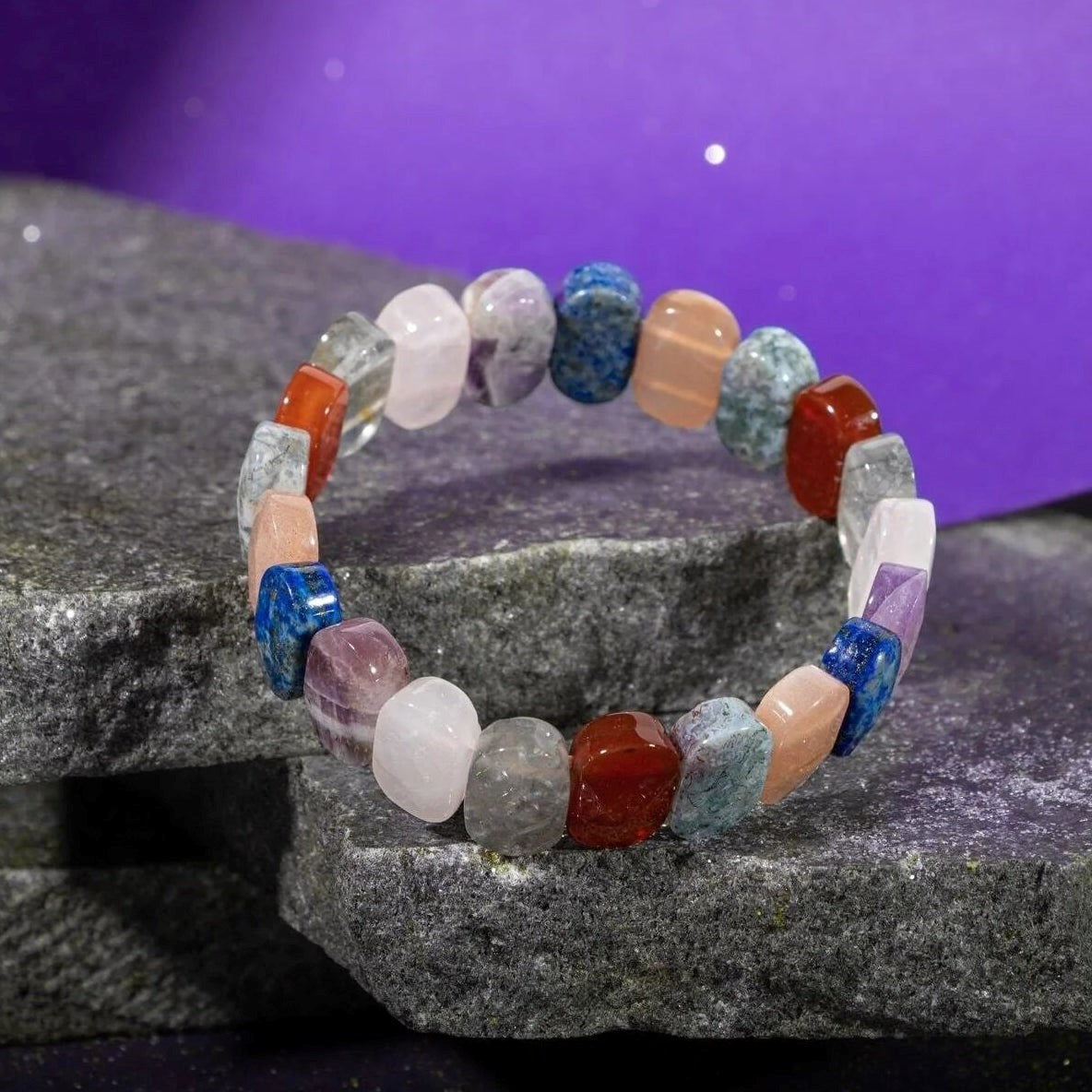 Terazi Burcu Bileklik Ametist, Dumanlı Kuvars, Güneş Taşı, Kırmızı Akik, Labradorit, Lapis Lazuli, Pembe Kuvars