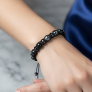 Karlı Obsidyen ve Hematit Doğal Taş Bileklik – İpli, 6 mm Unisex Tasarım