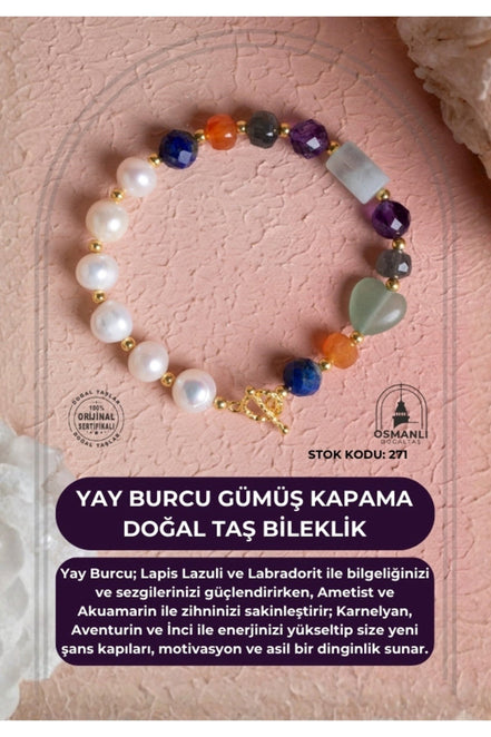 Yay Burcu Gümüş Kapama Doğal Taş Bileklik (SK:271)