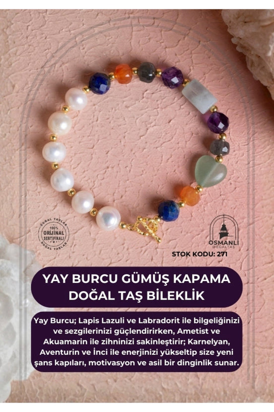 Yay Burcu Gümüş Kapama Doğal Taş Bileklik (SK:271)