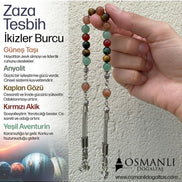 İkizler Burcu Zaza Tesbih Anyolit, Güneş Taşı, Kaplan Gözü, Kırmızı Akik, Yeşil Aventurin