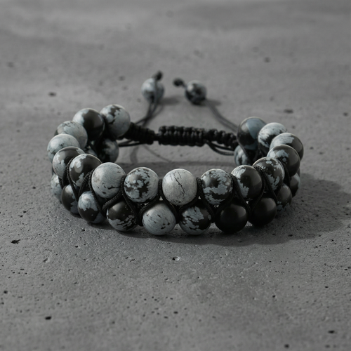 Karlı Obsidyen 8mm Çift Sıra Makrome Doğal Taş Bileklik