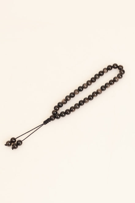 Obsidyen Doğal Taş 6 mm Tesbih & Makrome Bileklik – Uyumlu Set