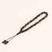 Obsidyen Doğal Taş 6 mm Tesbih & Makrome Bileklik – Uyumlu Set