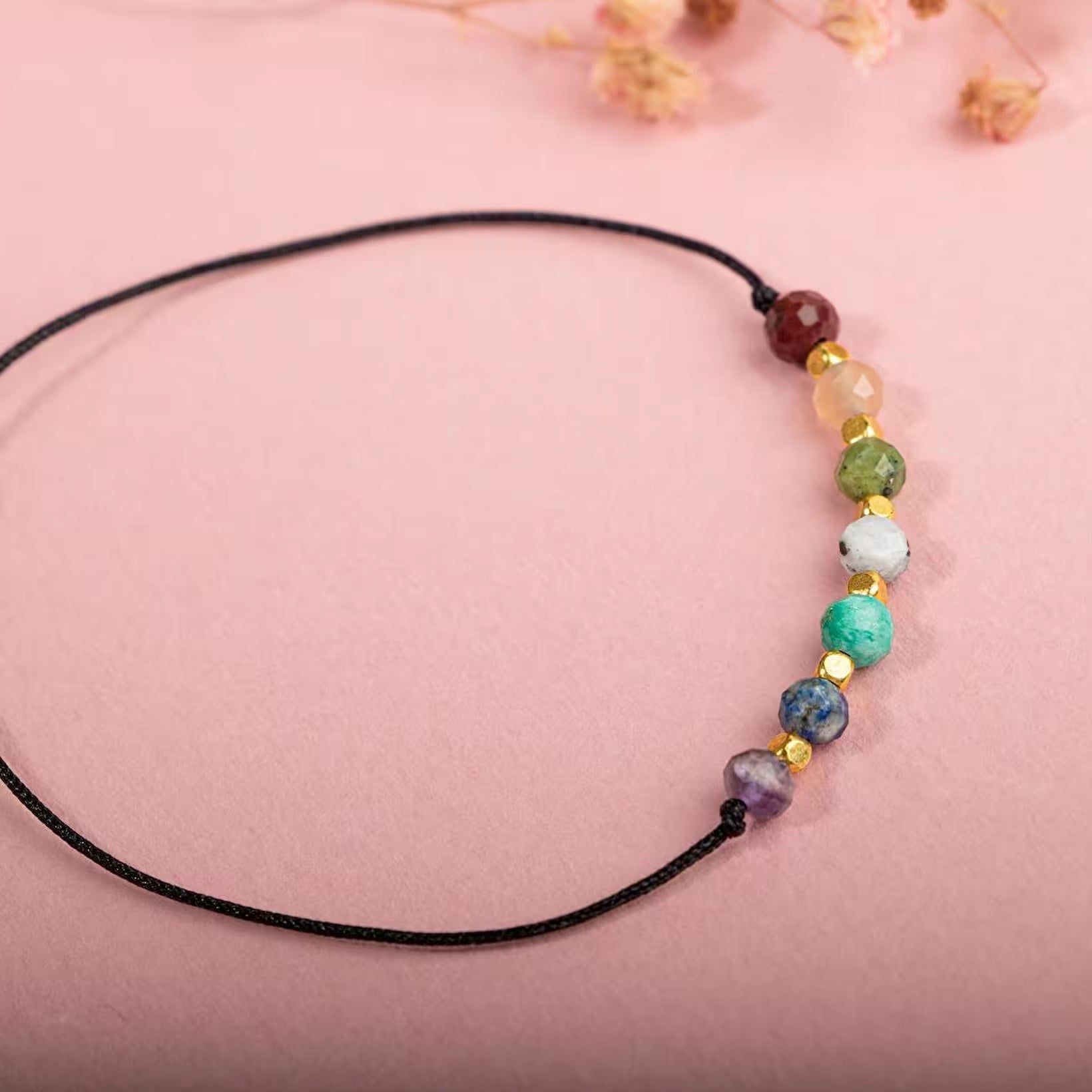 Çakra-Jasper-Yeşim-Amazonit-Lapis Lazuli-Güneş Taşı-Ametist-Ay Taşı Doğal Taş Bileklik