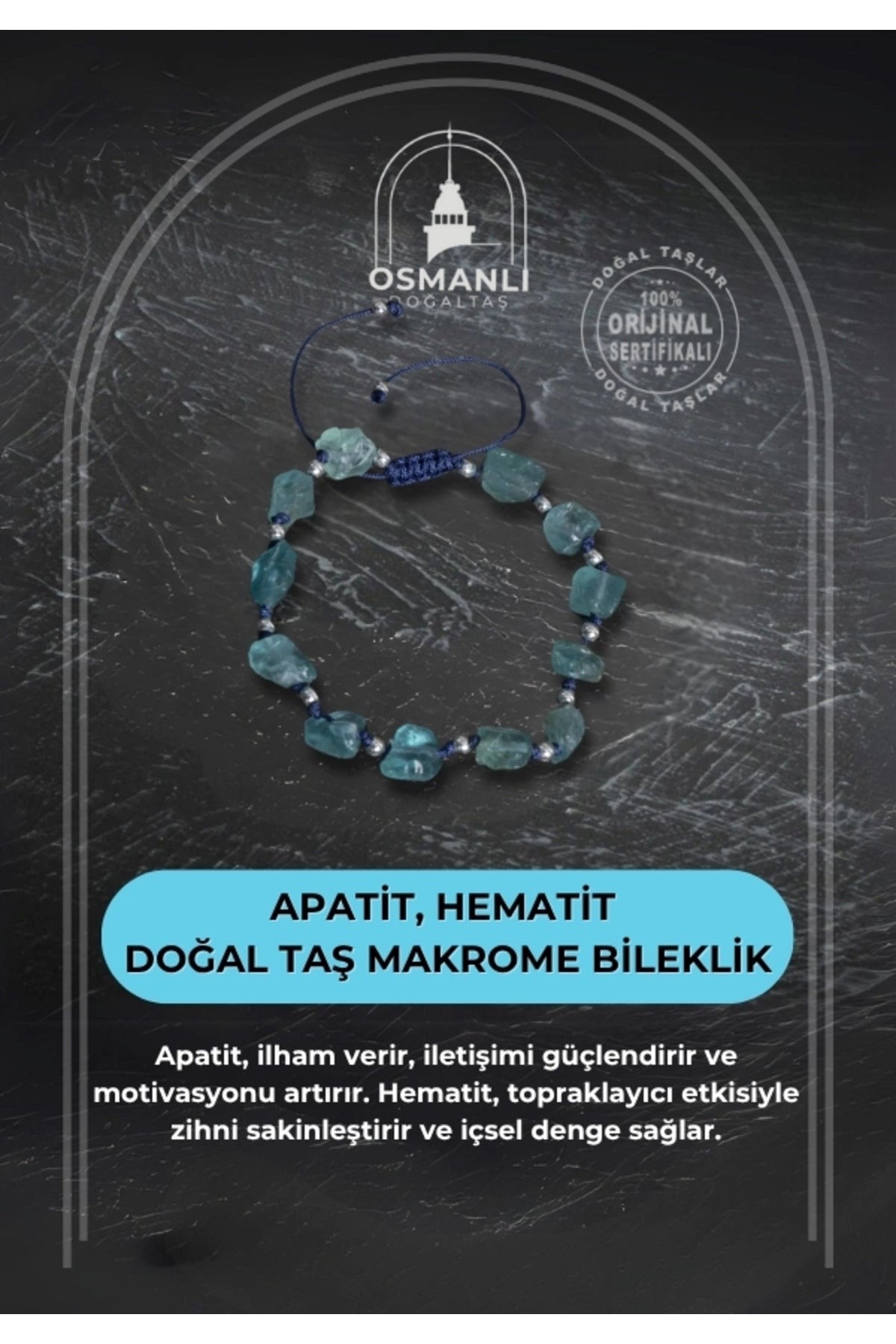 Apatit ve Hematit Doğal Taş Makrome Bileklik