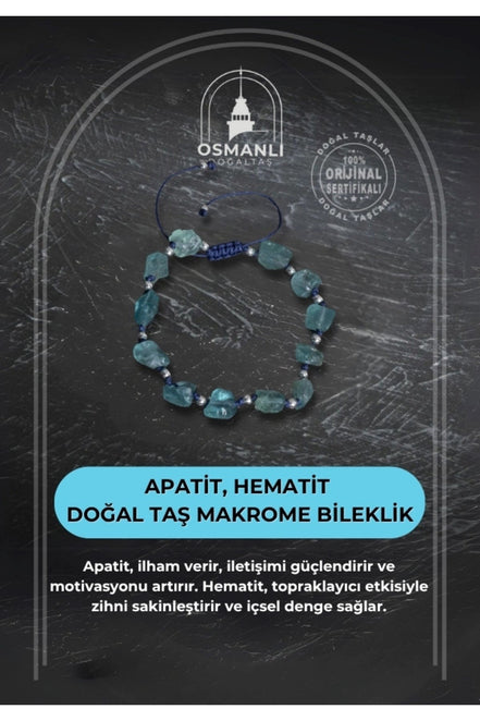 Apatit ve Hematit Doğal Taş Makrome Bileklik