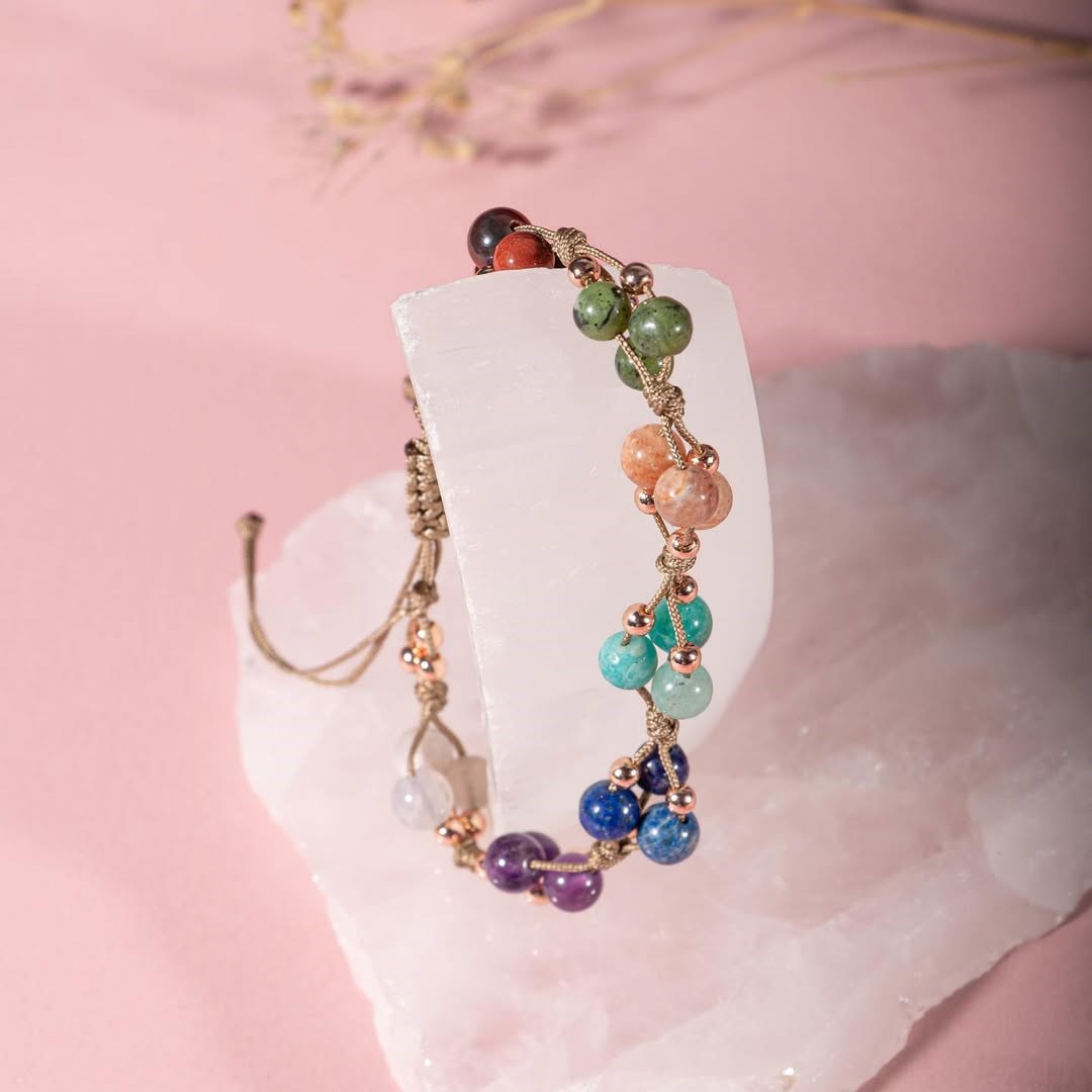 Çakra Bileklik BL-1294 Amazonit, Ametist, Ay Taşı, Güneş Taşı, Jasper, Lapis