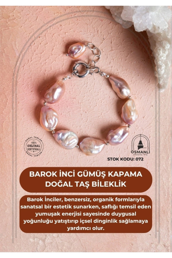 Barok İnci Gümüş Kapama Doğal Taş Bileklik (SK:072)