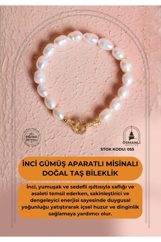 İnci Misinalı Gümüş Aparatlı Doğal Taş Bileklik (SK:055)