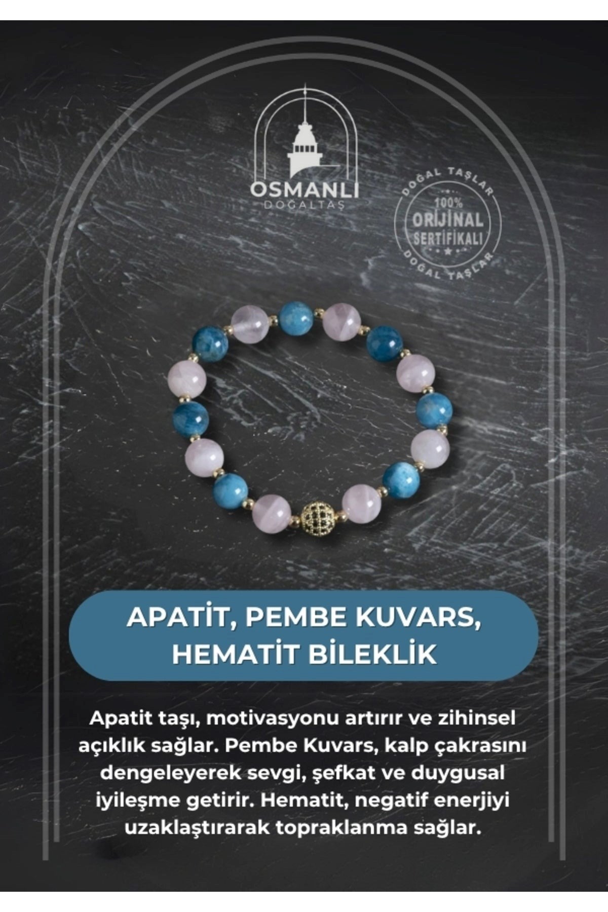 Apatit, Pembe Kuvars ve Hematit Bileklik
