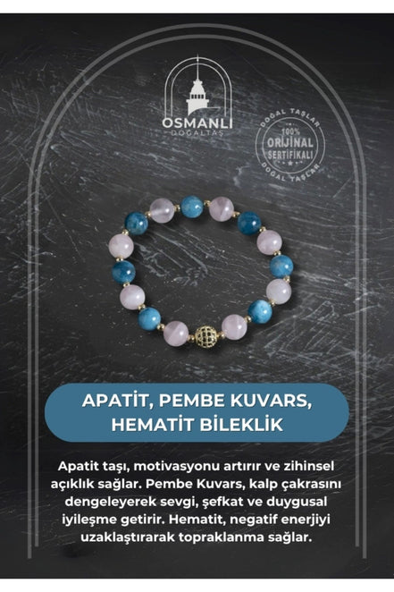 Apatit, Pembe Kuvars ve Hematit Bileklik