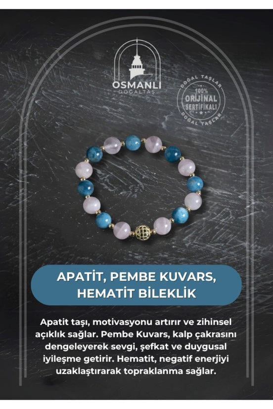 Apatit, Pembe Kuvars ve Hematit Bileklik