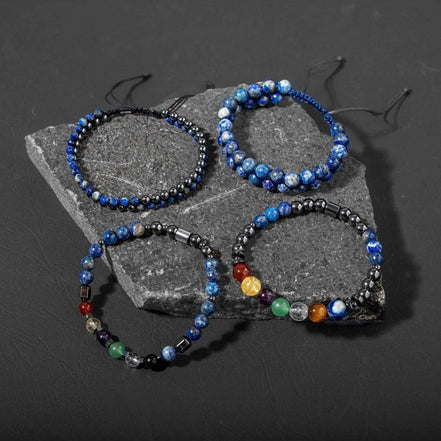 Çakra-Lapis Bileklik Seti Ametist, Kaplan Gözü, Akik, Kuvars, Lapis