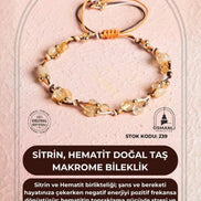 Sertifikalı Sitrin, Hematit Doğal Taş Makrome Bileklik (SK:239)