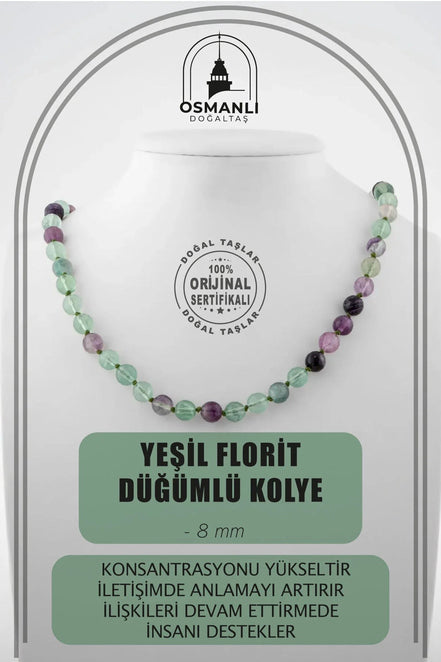 Yeşil Florit 8 mm Düğümlü Doğal Taş Kolye