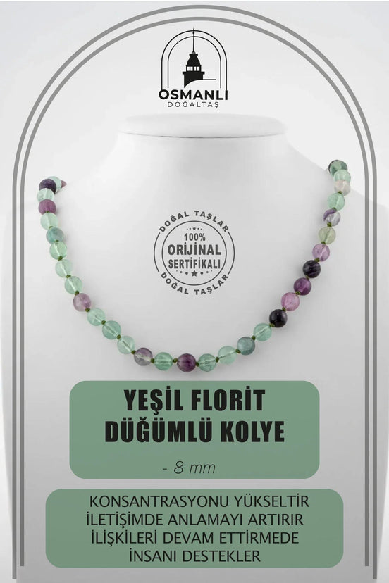 Yeşil Florit 8 mm Düğümlü Doğal Taş Kolye