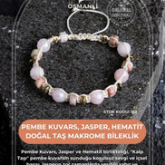 Pembe Kuvars, Jasper ve Hematit Doğal Taş Makrome Bileklik (SK:162)