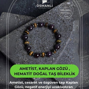 Sertifikalı Ametist, Kaplan Gözü , Hematit Doğal Taş Bileklik