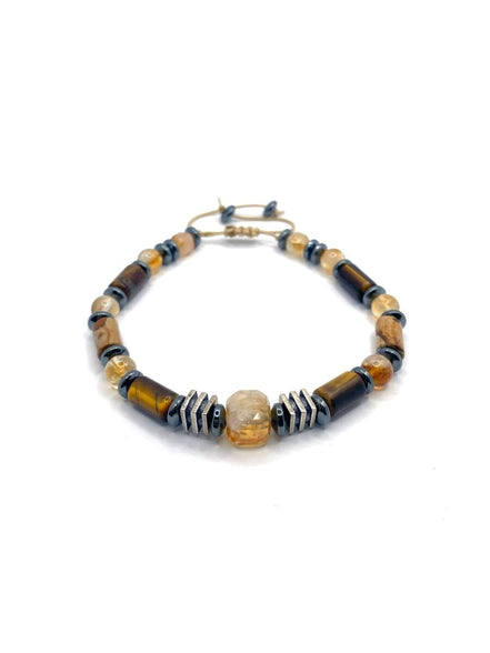 Hakiki Orijinal Kaplan Gözü - Jasper - 6mm Sitrin - Hematit İpli Ayarlanabilir Doğal Taş Bileklik