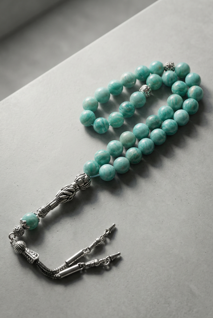 Amazonit Doğal Taş Tesbih – 8 mm Küre Kesim