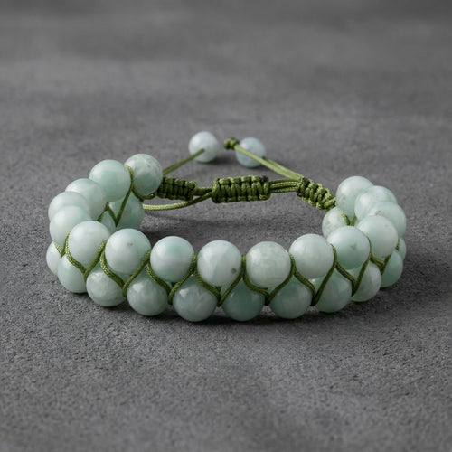 Yeşil Larimar 8 mm Çift Sıra Makrome Doğal Taş Bileklik