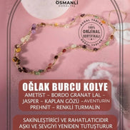 Oğlak Burcu Kolye Ametist, Bordo Granat Lal, Jasper, Kaplan Gözü, Kunzit, Prehnit, Renkli Turmalin