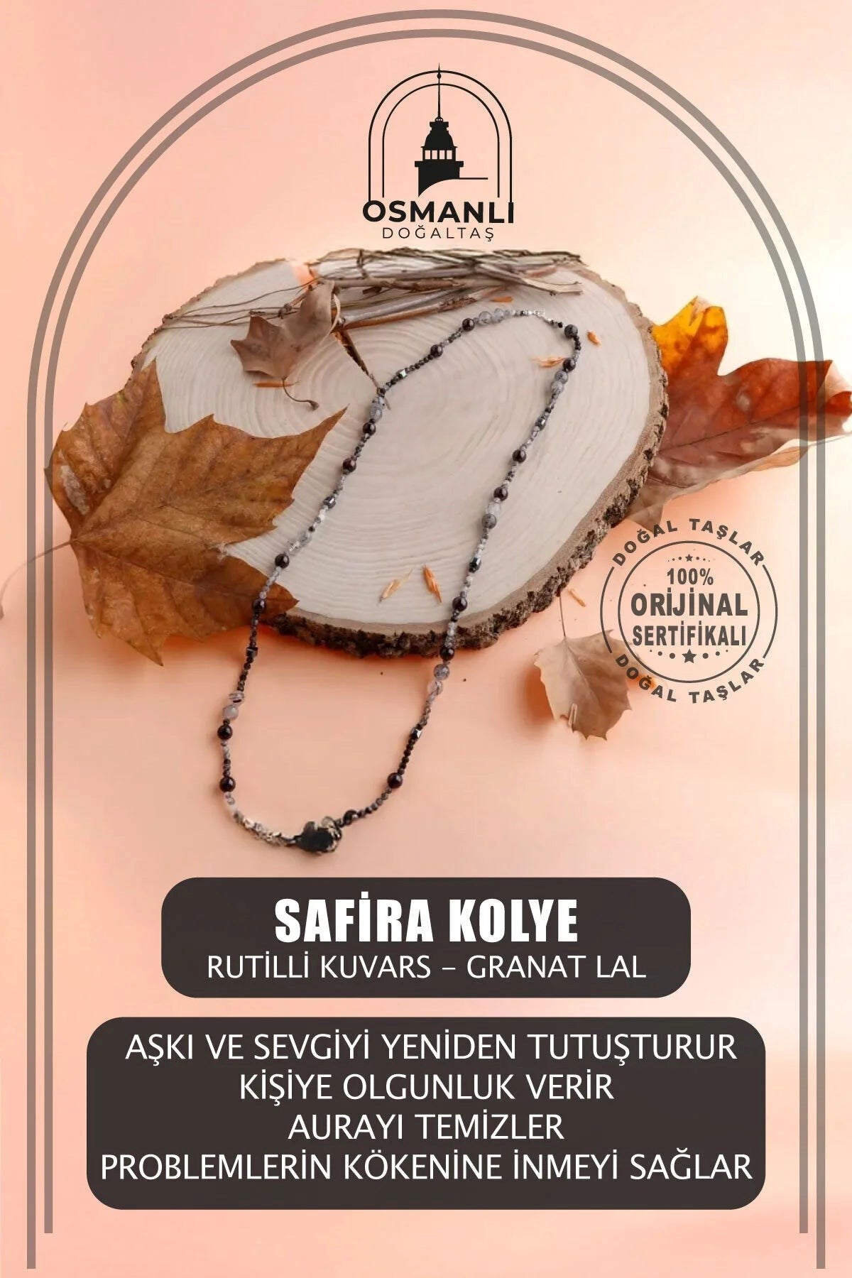 Safira, Rutilli Kuvars Granat Lal Doğal Taş Kolye