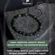 Yeşim, Obsidyen, Hematit Zirkon Aparat  Doğal Taş Makrome Bileklik