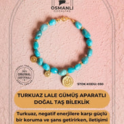 Sertifikalı Firuze(Turkuaz) Lale Gümüş Aparatlı Doğal Taş Bileklik (SK:030)