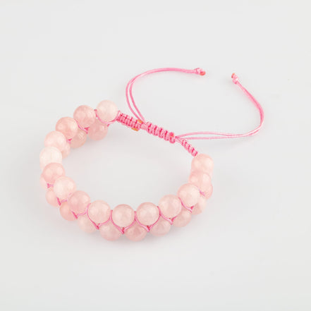 Pembe Kuvars (Gül Kuvars) 8mm Çift Sıra Makrome Doğal Taş Bileklik