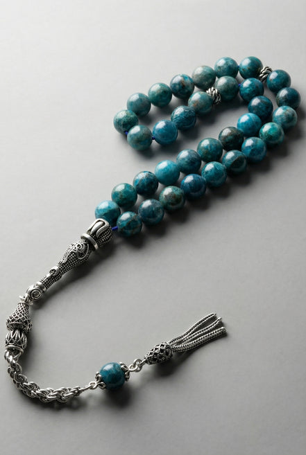 Apatit Doğal Taş Tesbih – 925 Ayar Gümüş – 8 mm Küre Kesim