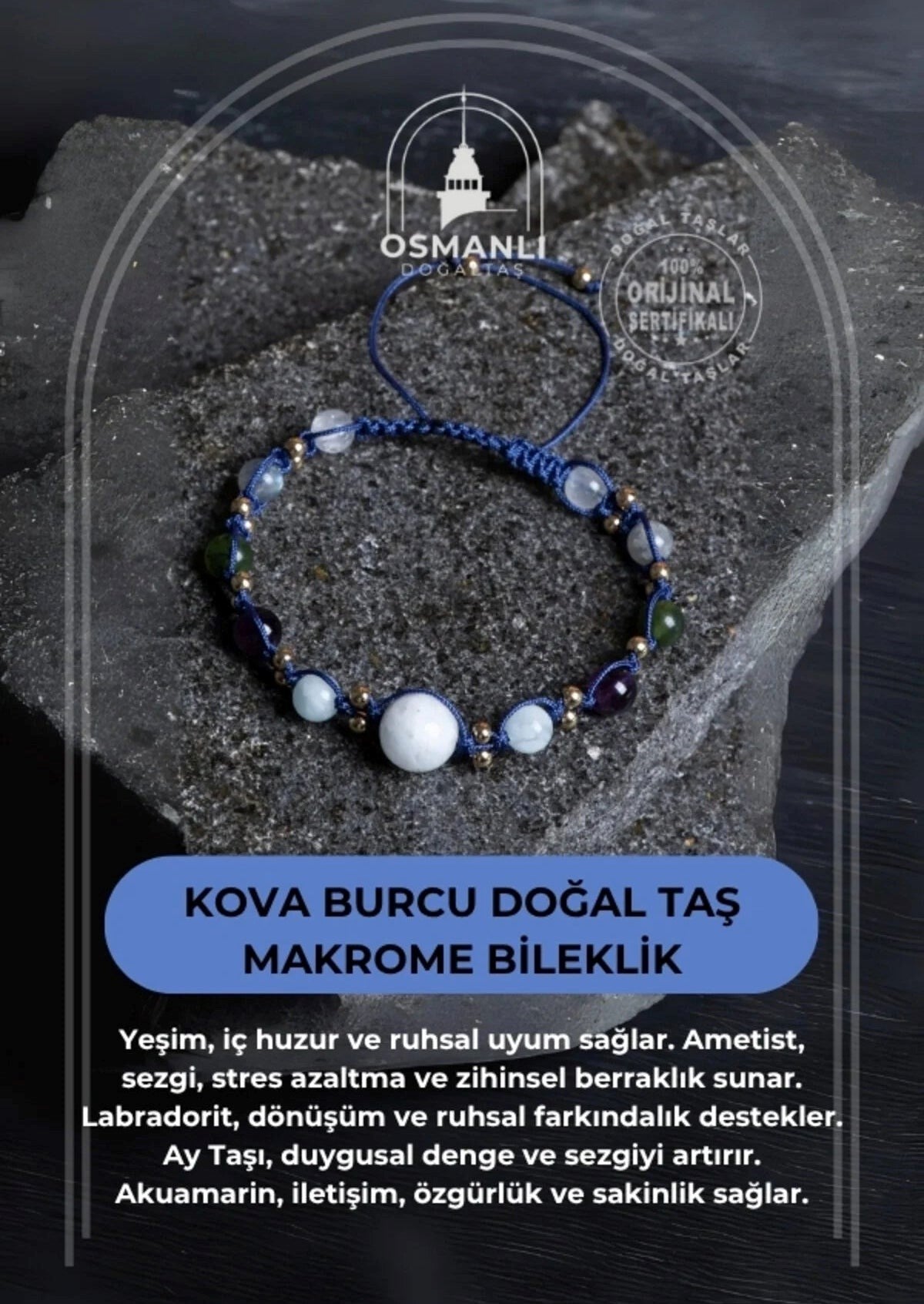Kova Burcu Doğal Taş Makrome Bileklik
