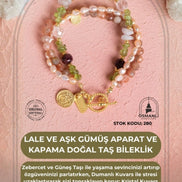 Lale ve Aşk Charmlı Gümüş Aparat ve Kapama Doğal Taş Bileklik (SK:280)