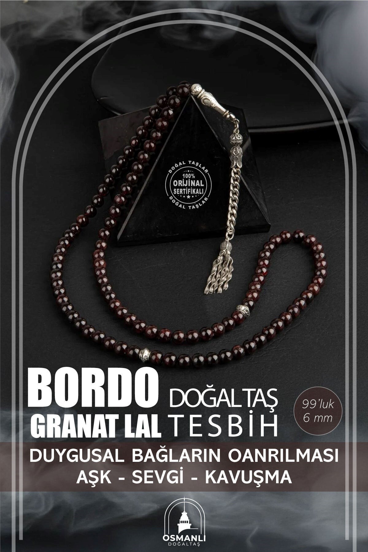 Bordo Granat Lal Doğal Taş Tesbih 99luk - 6mm