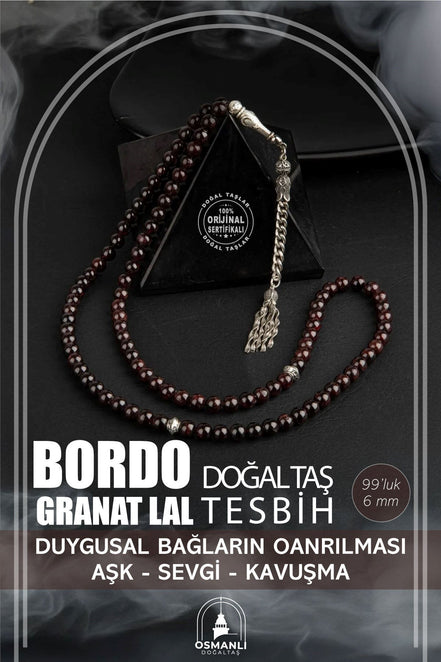Bordo Granat Lal Doğal Taş Tesbih 99luk - 6mm