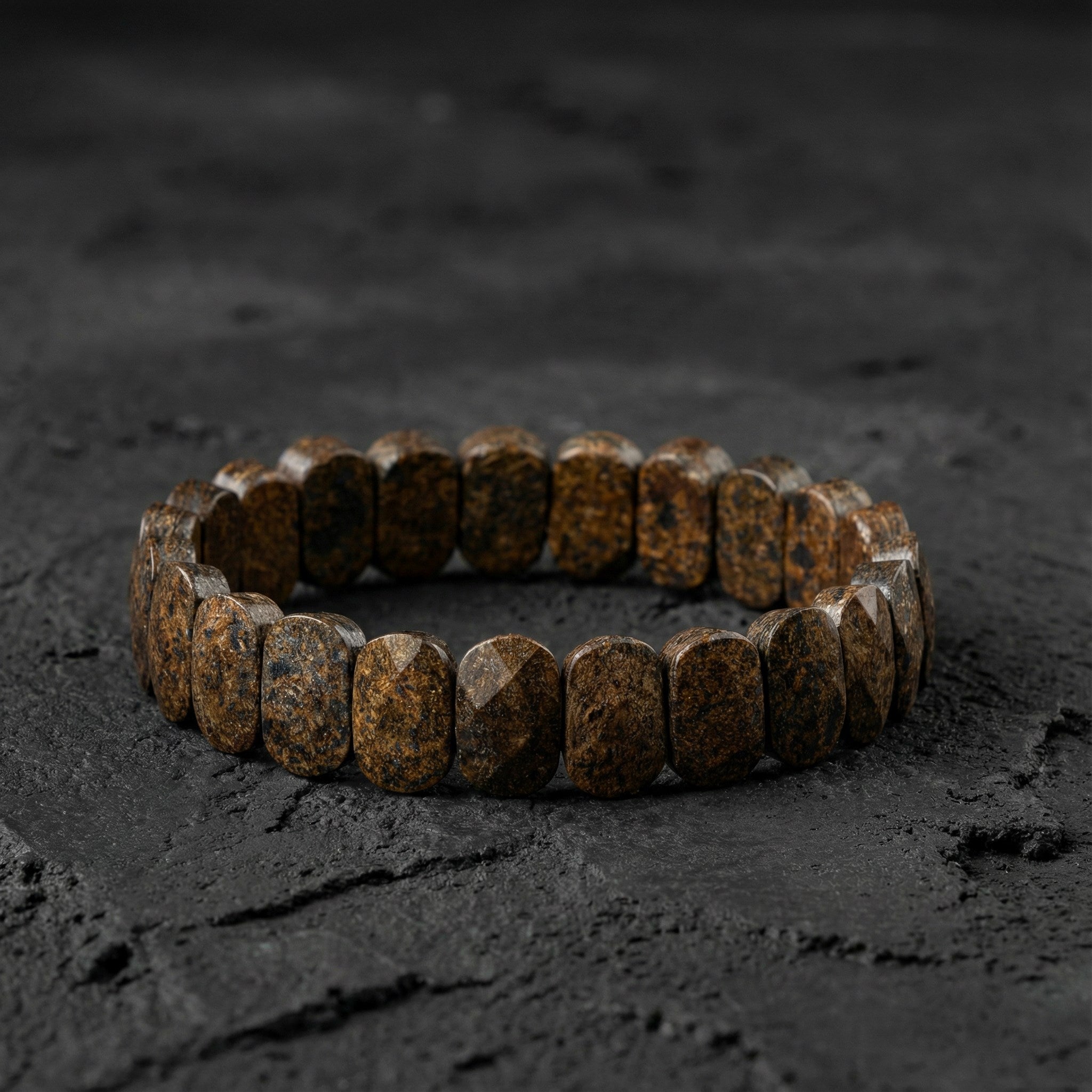 Bronzit Doğal Taş Geniş Kesim Bileklik (Rolex Stil)