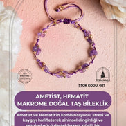 Sertifikalı Ametist, Hematit Makrome Doğal Taş Bileklik (SK:087)