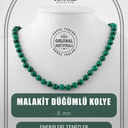 Malakit 8 mm Düğümlü Doğal Taş Kolye