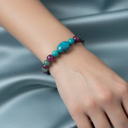 Zümrüt, Yakut ve Turkuaz (Firuze) Doğal Taş Bileklik – 6 mm Fasetli Misinalı, Unisex Tasarım