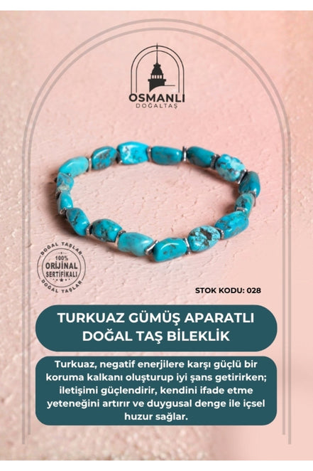 Sertifikalı Fieruze(Turkuaz) Gümüş Aparatlı Doğal Taş Bileklik (SK:028)