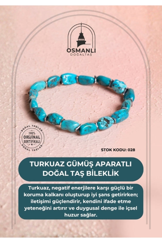 Sertifikalı Fieruze(Turkuaz) Gümüş Aparatlı Doğal Taş Bileklik (SK:028)